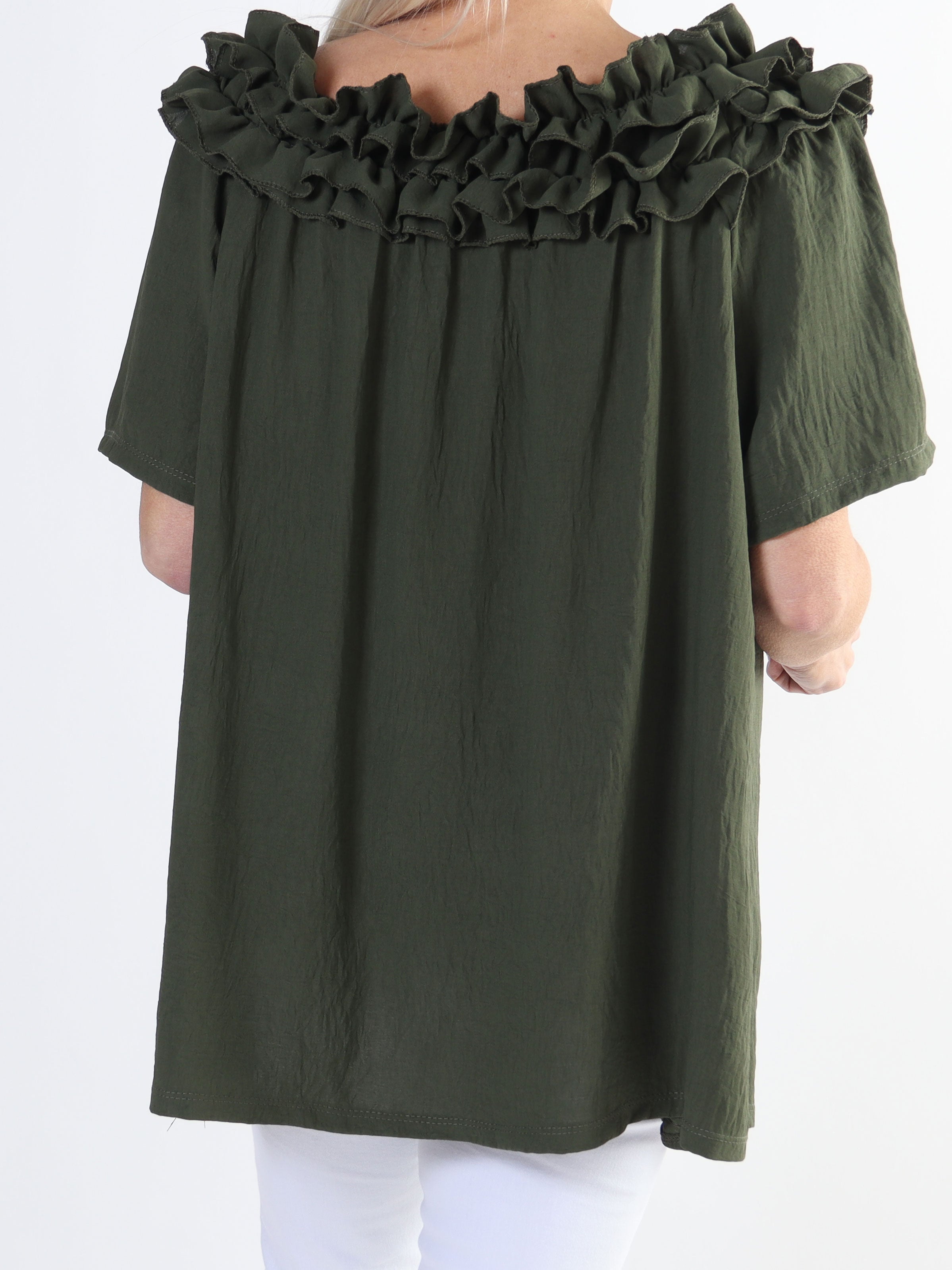 Chili Sleeveless - Plus size tunika med elastik og flæser i udskæringen